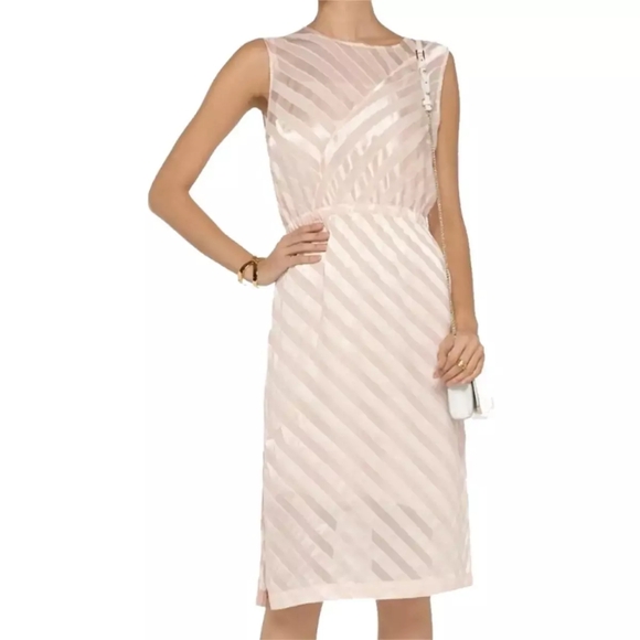 Sandro Semi Sheer Diagonal Striped Sleeveless Dress Keyhole Back Women's Size 2 - Picture 10 of 10